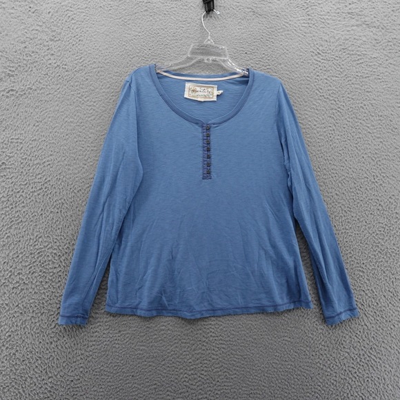 Aventura Organic Cotton Modal Henley Shirt Large Blue Long Sleeve‎ Women - Picture 1 of 12